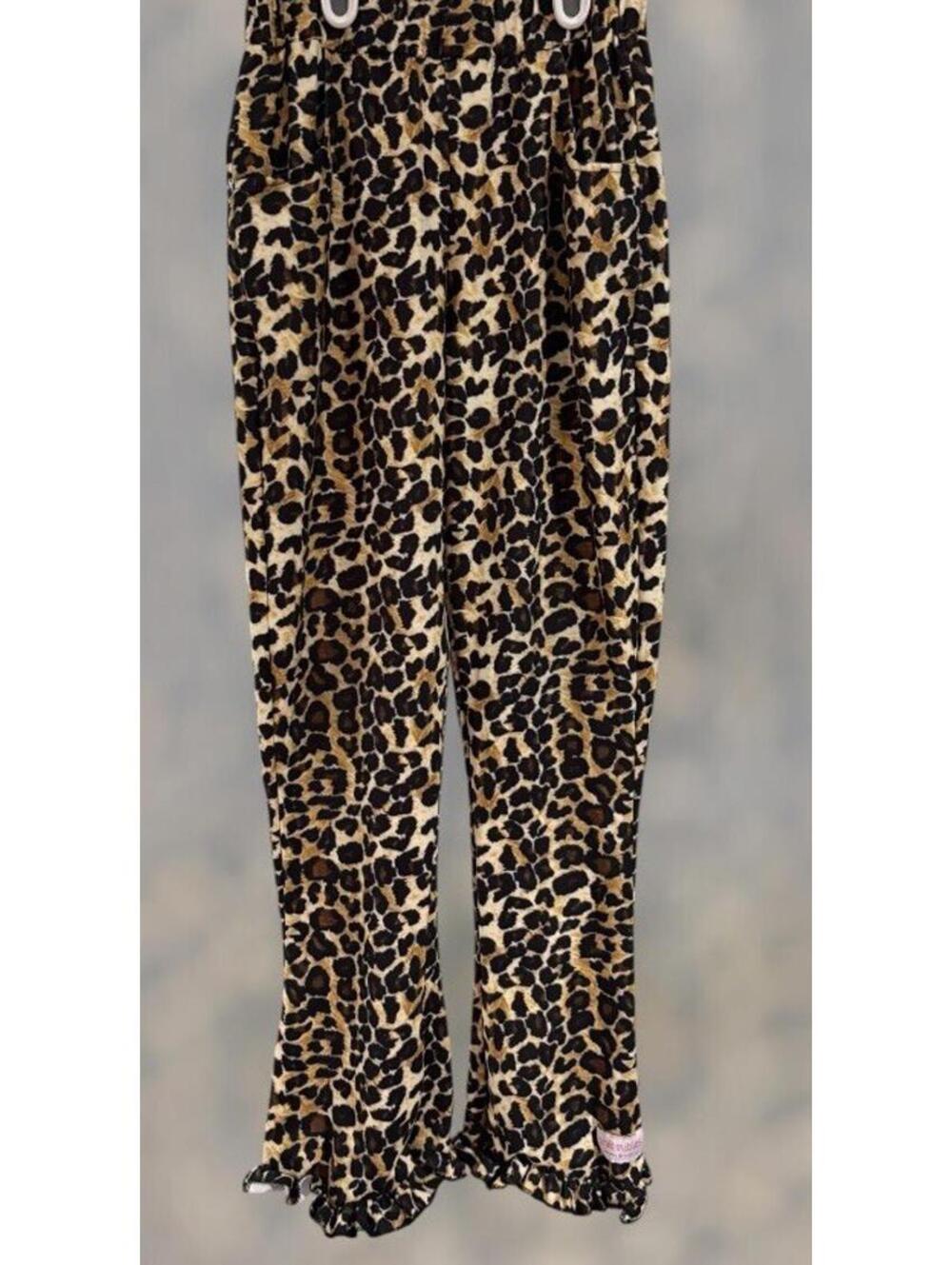Kids Leopard Print Ruffle Hem Bottoms - Brown